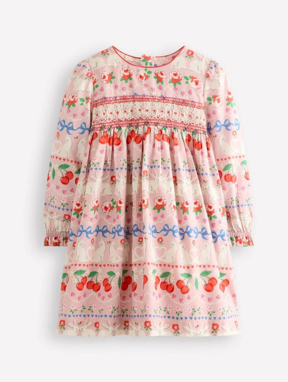 Mini Boden Girls Smocked Pink Dress with Long Sleeves 8-9Y